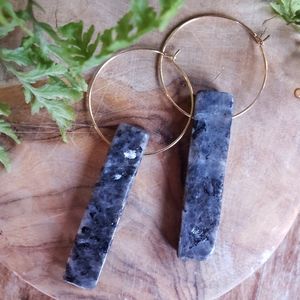 Handmade Black Labradorite Quartz Crystal Stone Healing Zen Hoops Earrings